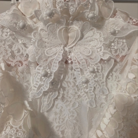 Zimmermann Crush Heart Trim Blouse Show Stoper Cream Lace Detail Top Sz M - Picture 8 of 10